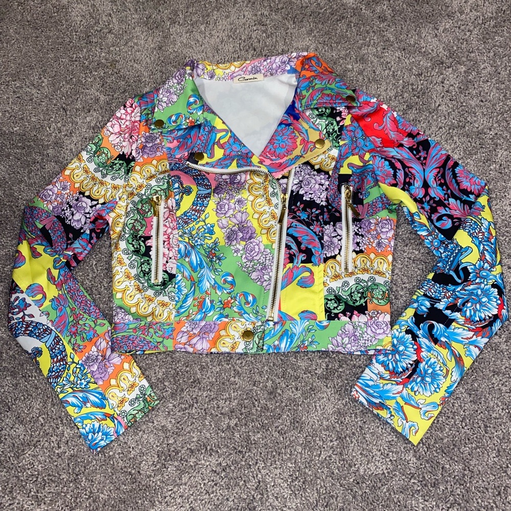 Multicolored baroque print jacket. Size small.